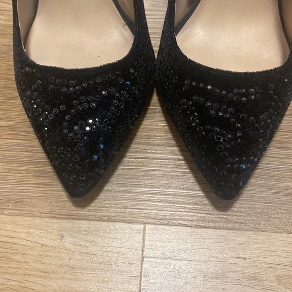 Zara Basic Black Velvet & Sparkle Pointed Toe Pumps - Picture 2 of 7